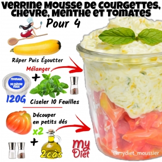 Verrine mousse de courgettes, chèvre, menthe et tomates
